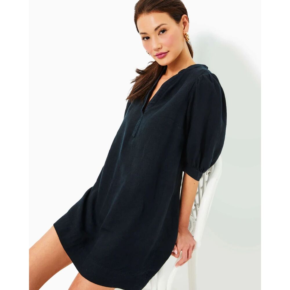 Lilly Pulitzer Navy Puff Sleeve Mini Tunic Dress
